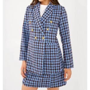 NEW ABBEY GLASS calvin tweed blazer in blue brown houndstooth